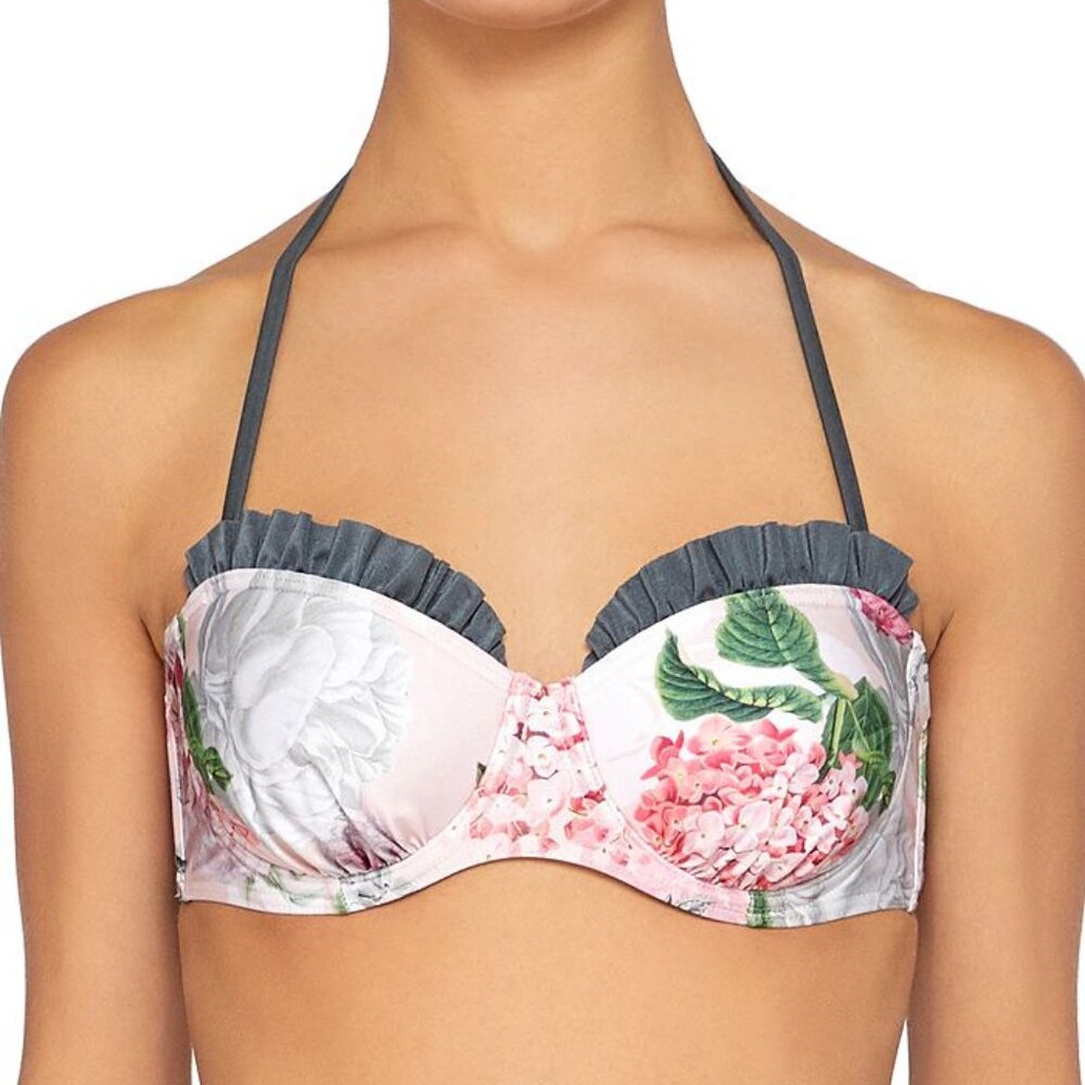 BNWT Ted Baker Womens Grey Elsife Palace Gardens Frill Cup Top